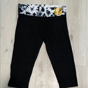 Victoria's Secret Love Pink Black Capri Leggings with Tie-Dye Waistband